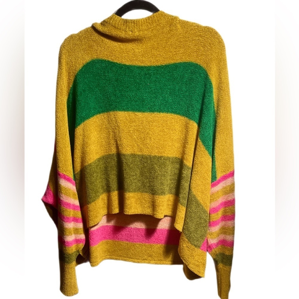 Free People Striped Batwing Sweater Pink Yellow Green Oversized, S - Picture 5 of 5